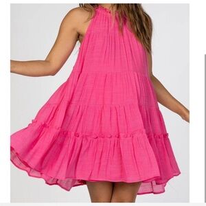 Boutique JODIFL Vibrant Pink Tiered Halter High Neck Dress
